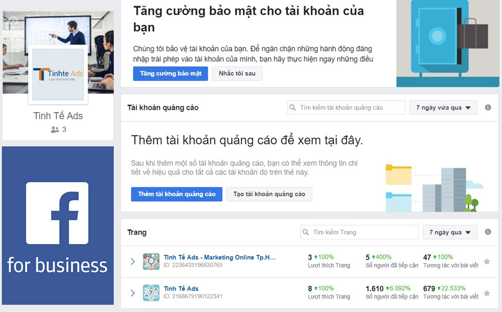 Facebook bussiness cho fanpage - Tinh Te Ads